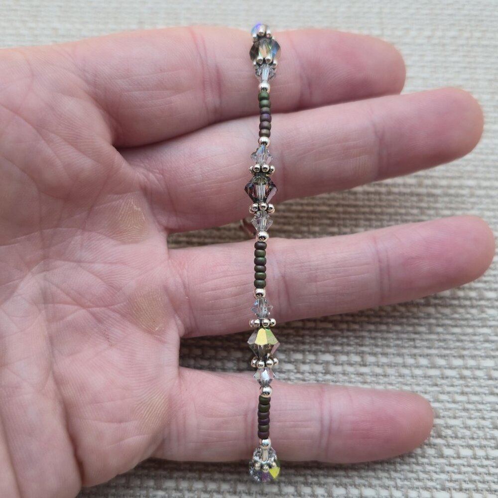 8 Inch Sterling Silver Crystals And Tiny Genuine Pearls Bracelet B742 - Picture 2 of 5